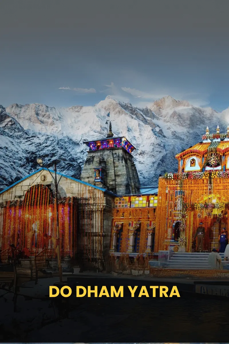 Panoramic view of Kedarnath and Badrinath shrines nestled in the Himalayas.